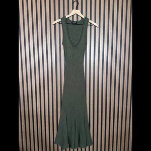 Bebe Dress XXS Women Green Sleeveless Mermaid High Low Maxi Scoop Neck Racer 2XS